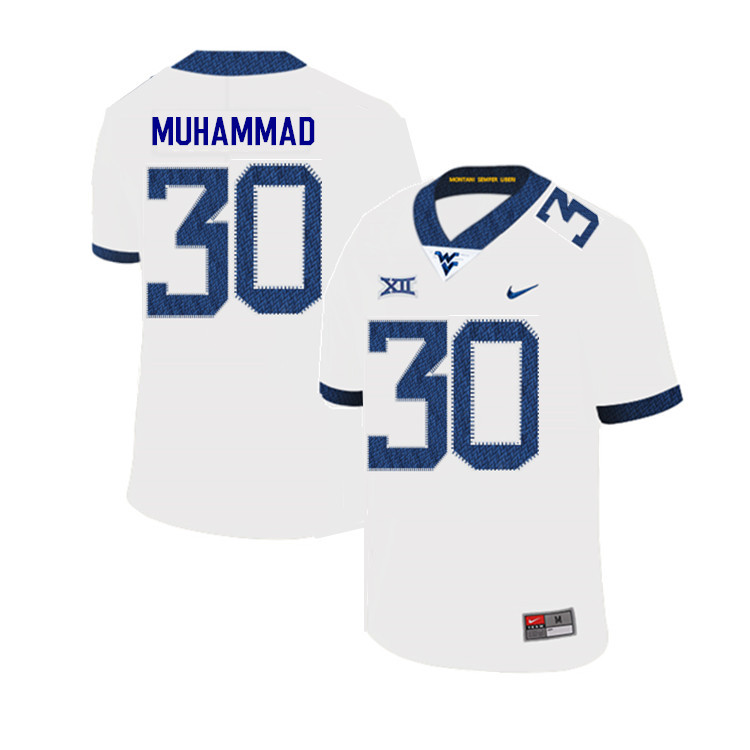 2019 Men #30 Naim Muhammad West Virginia Mountaineers College Football Jerseys Sale-White - Click Image to Close